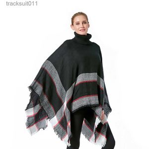 Capa de mujer Mujeres Primavera Otoño Mantón Señora Punto Wrap Plaid Jersey Capa Suelta Cuello alto Suéter Otoño Poncho Venta al por mayor Envío de gota L230920