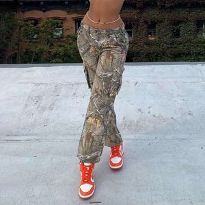 Capris femme décontracté taille haute mode poches droites Camouflage Cargo pour femmes pantalon Streetwear pantalon imprimé feuille Camo 230324