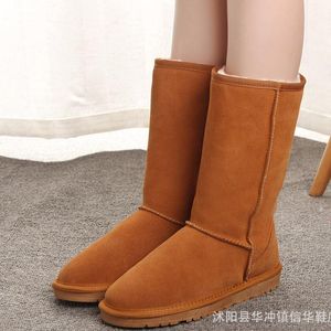 Bottes de neige hautes classiques pour femmes bottes de neige pour hommes en cuir imperméable marque d'hiver chaussures courtes chaudes taille américaine 4--12