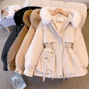 Women's Down Parkas HELIAR Women Zipper Hooded Fleece Warm Long Sleeve Waist Cotton Coat Cottonpadded Jacket Pocket Causal Fall Winter 231030