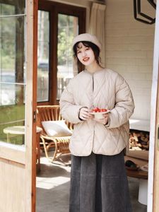 Parkas de plumón para mujer, abrigo grueso Retro japonés para mujer, chaqueta de algodón holgada y dulce de Color sólido para otoño e invierno, 230912