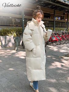 Women's Down Parkas Vielleicht Korean Jacket Women Winter X-long Parkas Solid Hooded Thicken Warm Female Snow Wear Coat Padded Loose Clothes 230919