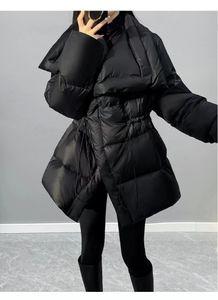 Parkas d'hiver pour femme, doudoune, manteau à grand revers, taille noire, tempérament, duvet de canard blanc, manteau épais