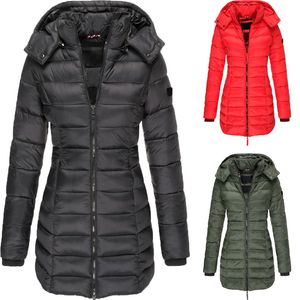 Marque Femmes Veste D'hiver Manteau Casual Slim Fit Coton Rembourré Long Parka Ouaté Chaud Manteaux À Capuche