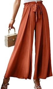 Pantalon large pour femme élégant rayé fendu taille haute ceinturé fluide quotidien décontracté
