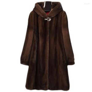 Manteau en fausse peau de fourrure pour femme, ample, à capuche, mi-long, Imitation vison, veste pull, garde au chaud, hiver 2023, S-8XL