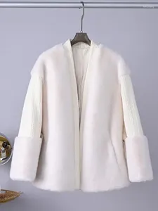Albornoz de imitación de visón de estilo coreano con cordones para mujer, abrigo corto con cuello en V, chaqueta blanca de Angora, invierno 2023