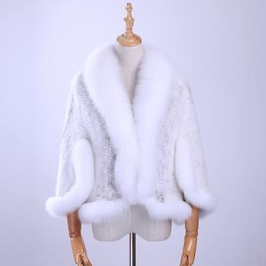 Femmes de Fourrure Faux Véritable Vison Tricoté Châle Wrap Cape avec Col De Fourrure De Renard Garniture femmes Dame manteau de vison Veste Étole 221006