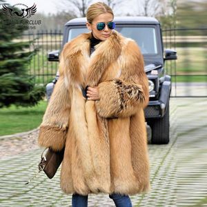 Manteau de fausse fourrure de luxe pour femmes, rouge naturel, col rabattu, haute qualité, peau entière véritable, manteaux féminins