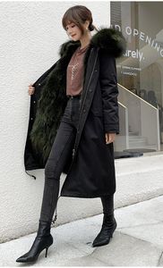 Veste d'hiver en fausse fourrure pour femme, manteau véritable, doublure à col de raton laveur, Parka x-longue XXL, vêtements d'extérieur détachables