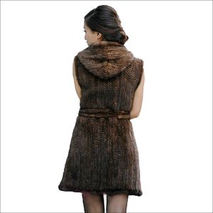 Femmes de fourrure Faux femmes véritable tricoté vison gilet manteau dame 100 naturel à capuche châle mode décontracté chaud réel 221006