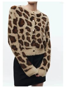 Cardigans amples en fourrure tricotés pour femmes, imprimé léopard, Vintage, mode automne hiver 2023, pulls élastiques avec animaux