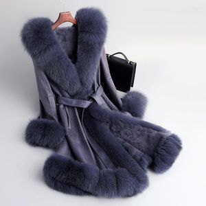 Fourrure Femme Faux réel manteau naturel femme col doublure veste femmes vêtements d'hiver 2022 coréen Double face haut Hiver 0255