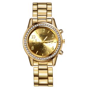 Mujeres Rhinestones de Ginebra Mujeres Mujeres Gold Fashion Classic Watch Reloj Mujer Montre Femme