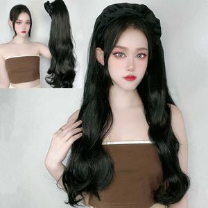 Perruques de cheveux pour femmes Dentelle Synthétique Femmes Cloud Band One Fashion Long Curly Half Cap Wig Piece Imitation Human Hair