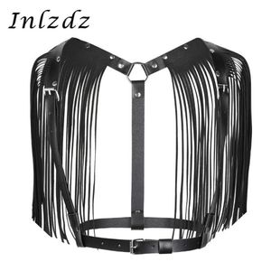 Harnais pour femmes Lingerie érotique Costume de Cosplay sexuel en cuir PU ceinture de bondage de poitrine réglable avec soutien-gorge à pompon d'épaule S292n