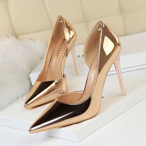 Sandales à talons hauts pour femmes talon aiguille en métal 10.5cm bout pointu côté creux Sexy argent fête Club chaussures