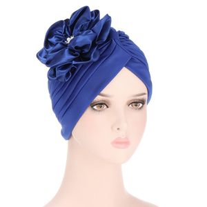 Femmes Hijabs fleur plis Turban élastique tissu tête casquette mariage chapeau dames cheveux accessoires musulman écharpe casquette en gros