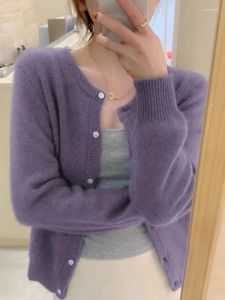 Sweats à capuche pour femmes 2024 automne/hiver épaissi doux gluant violet tricoté Cardigan polyvalent manteau haut à manches longues superposition pull
