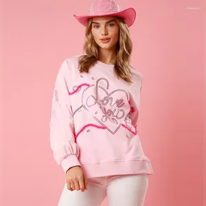 Sudaderas con capucha para mujer, ropa con estampado Love You para el Día de San Valentín, sudadera rosa con cuello redondo, suéter de San Valentín, 2024