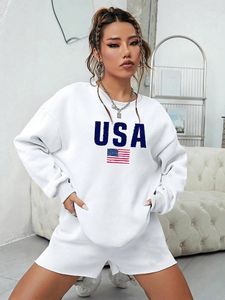 Sweats à capuche pour femmes drapeau américain USA imprimer sweats pour femmes manches longues col rond à capuche personnalité pull décontracté mode femme haut