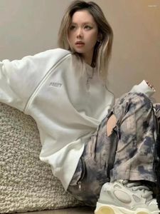 Sweats à capuche pour femmes Deeptown coréen Streetwear broderie sweat-shirt femmes Grunge Kpop Harajuku blanc pull esthétique à manches longues hauts