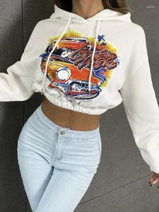 Sweats à capuche pour femmes DGIRL Sweat à capuche d'hiver Pulls Womne T-shirt blanc Car Slogan Graphic Drawstring