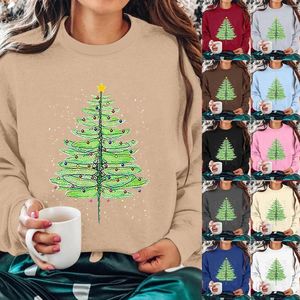 Sweat à capuche pour femmes, col rond, manches longues, arbre de noël imprimé, veste d'entraînement pour femmes, articles haut de gommage