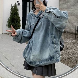 Sweats à capuche pour femmes Sweatshirts Denim Sweat à capuche Femmes High Street Hip Hop Manches longues Tops pour filles Mode coréenne Streetwear Manteaux K Pop Vêtements 230823