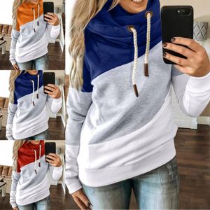 Sudaderas con capucha para mujer, ropa de calle holgada para mujer, sudadera de gran tamaño con cuello vuelto, bloque de Color a rayas, sudadera con cordón, suéter, Top