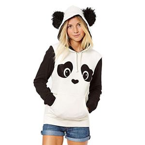 Sweats à capuche pour femmes Sweats Streetwear Femmes Mignon Panda Imprimer Drôle Oreille Poche À Capuche Polaire Haut Kawaii Sweat À Capuche Surdimensionné Sweat Sudade