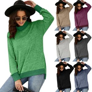 Sudaderas con capucha para mujer Otoño Casual Manga larga Cuello alto Sudadera Colorblock Lado Dividido Alto Bajo Dobladillo Jersey Camisetas Túnica Top