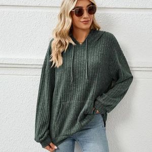 Sweats à capuche pour femmes Femmes Veste à capuche en tricot lâche Bureau Lady Sweatshirts Pit Striped Pocket Pullover Casual Clothing 30115