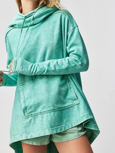 Sudaderas con capucha para mujer Sudaderas sueltas de moda Color sólido Jerséis altos y bajos Casual Otoño Manga larga Tops Otoño Streetwear S M L