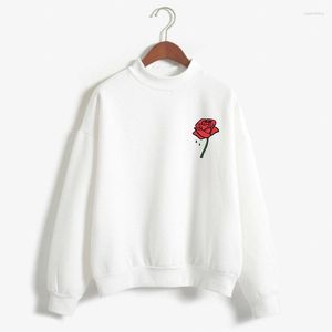 Sweats à capuche pour femmes Femmes Rose Fleur Imprimer Femme Sweat Doux Coréen O-cou Tricoté Pulls Épais Automne Hiver Couleur Bonbon Femmes