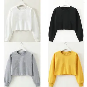 Sudaderas con capucha para mujer, Top corto para mujer, Blanco sólido, negro, informal, camisa de manga larga, jersey de moda, abrigo, S-L, túnica para mujer