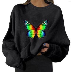 Sudaderas con capucha para mujer Y2k Ropa O Cuello Sudadera de manga larga Monopatín Mariposa Jersey suelto Hombro caído Color sólido Ropa de calle