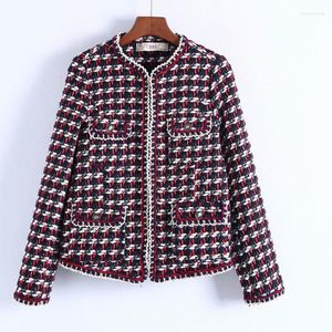 Chaquetas de mujer 2023 Abrigo de cachemira de invierno Bolsillo femenino Casual Vintage Plaid 1 Ropa de lana Textura de ganchillo Chaqueta corta Mujer Tops A474