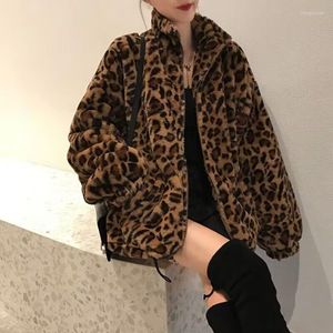 Women's Jackets Autumn/Winter Women's Casual Leopard Print Zipper Short Coat