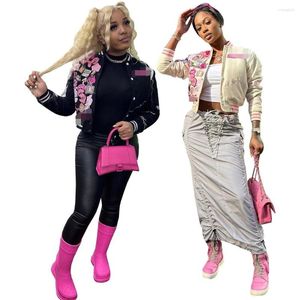 Vestes pour femmes Baseball Veste Femmes Printemps Polaire Imprimer Streetwear 2023 Chic Manteau Laine Letterman Mean Girls Burn Book Varsity