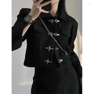 Vestes pour femmes style chinois Single Breasted Black Mabe Femmes 2023 Collier narqué Y2K E-Girl Veste à manches longues Mujer Blazers Tops