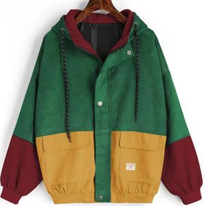 Velours côtelé Patchwork vestes automne femmes basique Bomber manteau Harajuku poches vêtements hiver Streetwear grande taille 3XL