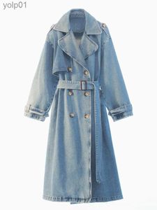 Vestes pour femmes Denim Trench manteaux pour femmes ceinture sur la taille Slim Jean manteaux dames Jaqueta Feminina bleu Jean veste WomanL231016