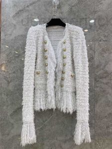 Vestes pour femmes Designer Automne Hiver Nouveau Double rangée Boucle en métal Décoratif Gland Ourlet Haut Réglage Élégant Dames Tweed Manteau Court UX36