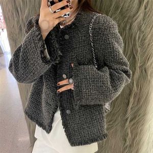 Chaquetas de mujer Diseñador Lana gris tweed top clásico de moda abrigo de guata de leche fragante DAILY_ 67C3