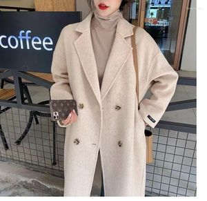 Chaquetas de mujer Abrigo de cachemira de doble cara Longitud media 2023 Estilo coreano Hepburn Cocoon Drop Hombro Lana Mujeres