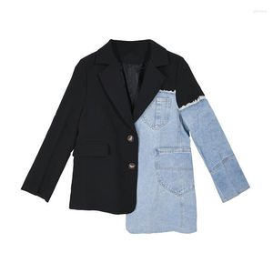 Vestes pour femmes Fashion Denim printemps automne coréen jeans manteaux combinaisons couture coussante couverte courte blazer femme vêtements 2023