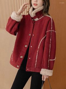 Chaquetas de mujer Moda versátil Otoño Invierno Abrigo rojo para ropa 2023 Navidad Pequeña fragancia Chaqueta de cuello alto Chica