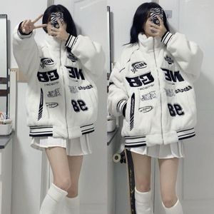 Chaquetas para mujer, ropa de carreras de moda Harajuku, abrigo de piel de imitación para mujer, chaqueta holgada de invierno para parejas, chaqueta gótica Y2k gruesa de felpa