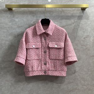 Chaquetas de mujer Abrigo corto de tweed rosa de taller artesanal de alta calidad para mujer top de manga corta 230803